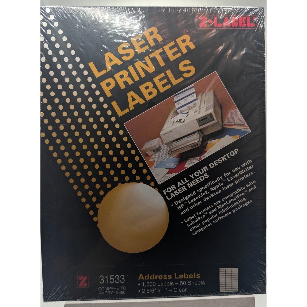 Z-Label 31533 Clear Laser Address Labels 2-5/8 x 1 1500 Ct 50 Sheets